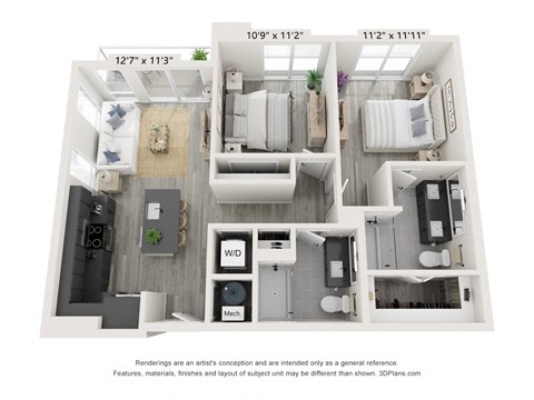 a 1 bedroom floorplan with a bathroom and a living room